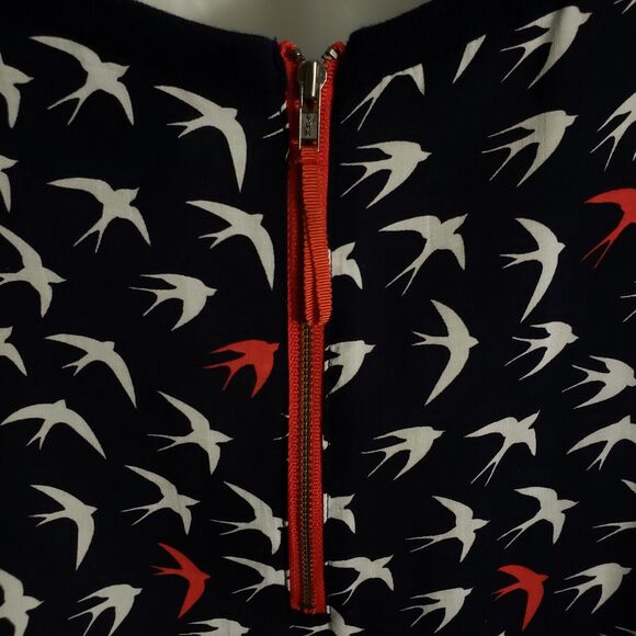 Anthropologie Maeve Women Top Sz 4 Blue White Bird Print Zip Back Rayon Novelty - Picture 7 of 10